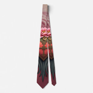 Cravate Coeur gothique avec Fleur et Ailes.