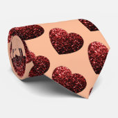 Cravate Coeur pétillant motif pêche rouge Valentine 2 côté (Roulé)