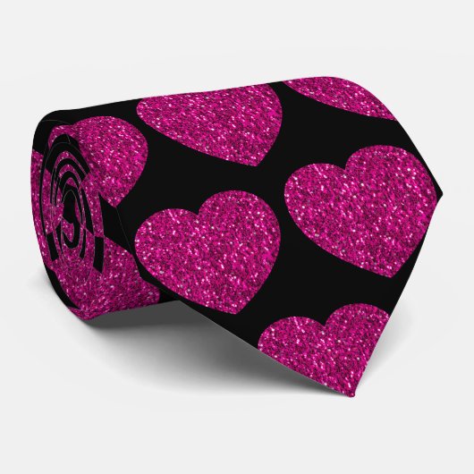 Cravate Coeur rose chaud faux parties scintillant scintill (Roulé)