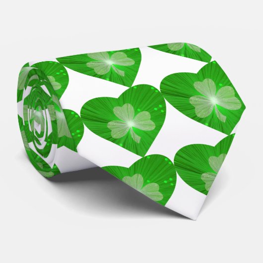 cravate Coeur shamrock blanc (Roulé)