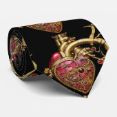 Cravate Cœur Steampunk Rubis et Engrenages Anatomiques (Roulé)