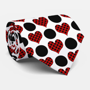 Cravate Cœurs à pois rouges et motif à cercles noirs