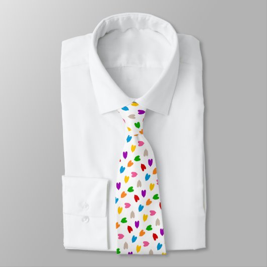 Cravate Cœurs Amour Motif Design Coloré Blanc (Attaché)