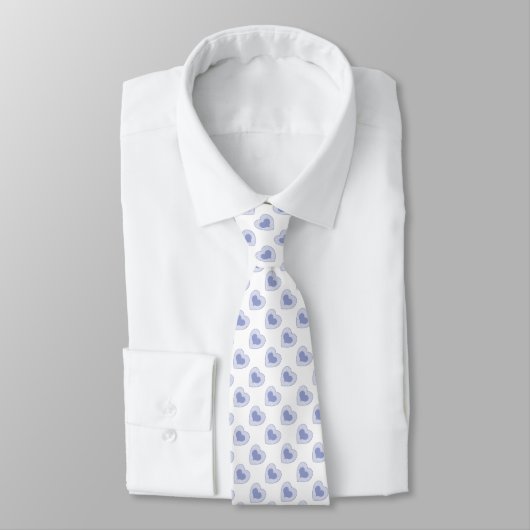 Cravate Coeurs Bleus Sur Blanc (Attaché)