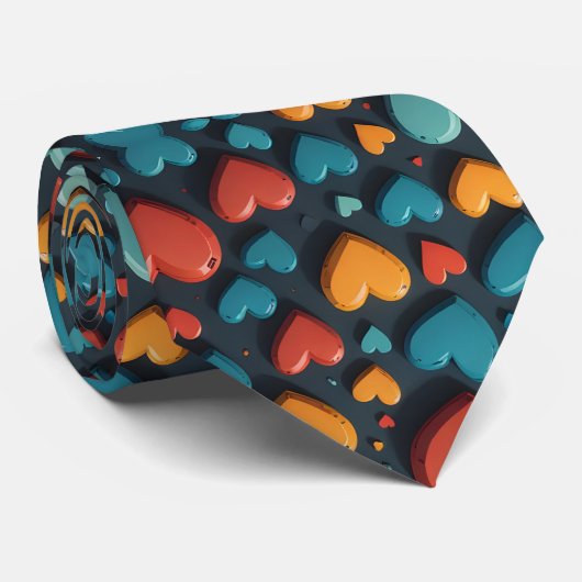 Cravate Coeurs colorés, art Valentin (Roulé)