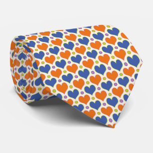Cravate Cœurs d'amour et motif à pois en bleu et orange