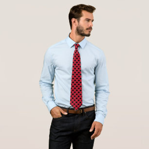 Cravate Coeurs de polka noir sur rouge