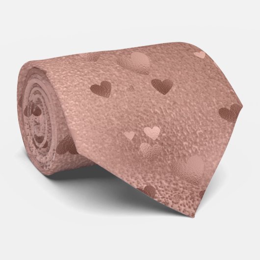Cravate Coeurs d'or rose Saint Valentin (Roulé)
