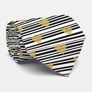 Cravate Cœurs dorés motif de la Saint-Valentin à rayure no