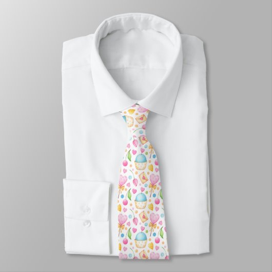 Cravate Coeurs et cupcakes Motif d'aquarelle (Attaché)