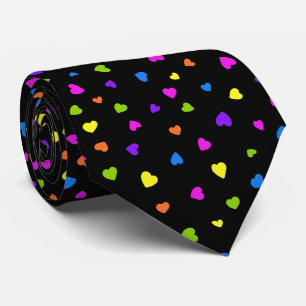 Cravate Coeurs minuscules aléatoires colorés sur le noir