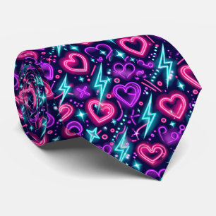 Cravate Cœurs néon de la Saint-Valentin motif sans couture