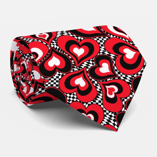 Cravate Coeurs, noirs, rouges et blancs. (Roulé)