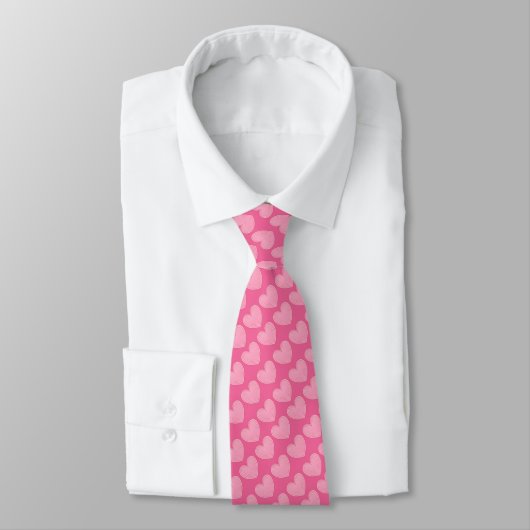 Cravate Coeurs rose corail, arrière - plan rose profond (Attaché)