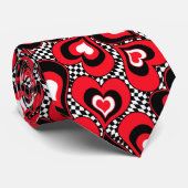 Cravate Coeurs, rouge, noir, blanc (Roulé)