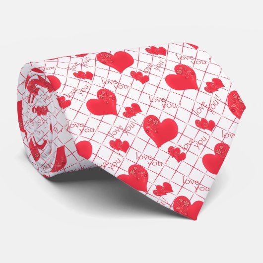 Cravate Coeurs rouges, texte, "aime-toi". (Roulé)