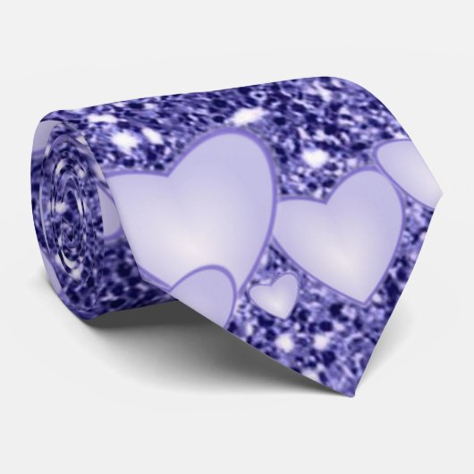 Cravate Coeurs sur parties scintillant d'étincelle, bleu (Roulé)