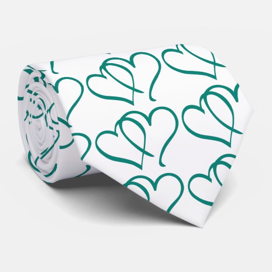 Cravate Coeurs turquoises (Roulé)