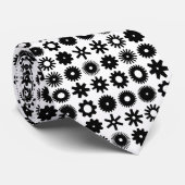 Cravate Cogs - Noir sur Blanc (Roulé)