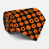 Cravate Cogs - orange sur noir (Roulé)