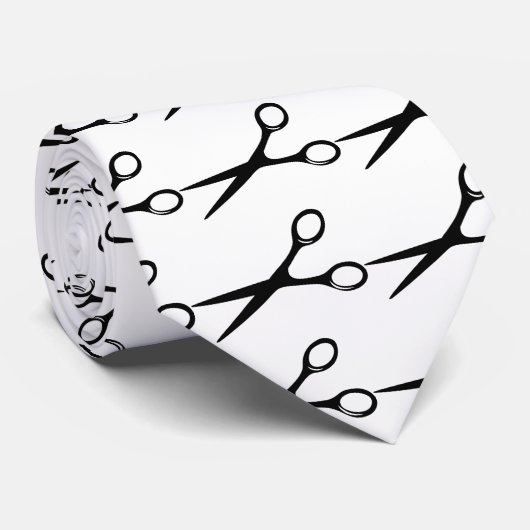 Cravate coiffeur de barbier ciseaux noir (Roulé)