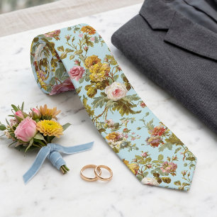 Cravate Col élégant avec des roses anciennes sur fond bleu