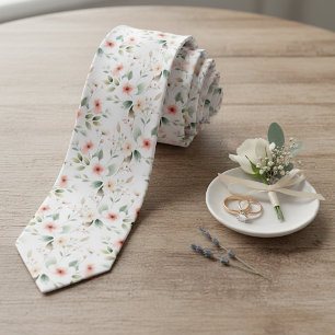 Cravate Col élégant avec motif floral pêche rose vert saug