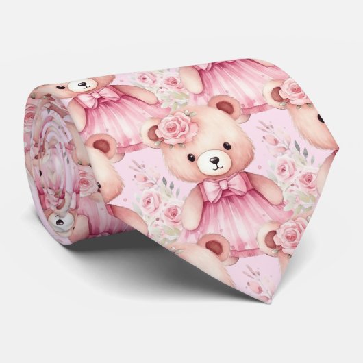 Cravate Col en forme d'ours en peluche rose (Roulé)