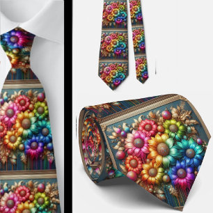 Cravate Col extravagant   Fleurs arc-en-ciel fausse brilla