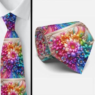Cravate Col extravagant   Fleurs arc-en-ciel fausse brilla