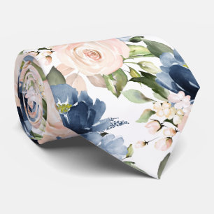 Cravate Col Foulard PixDezine Dusty Blue Blush Roses Navy