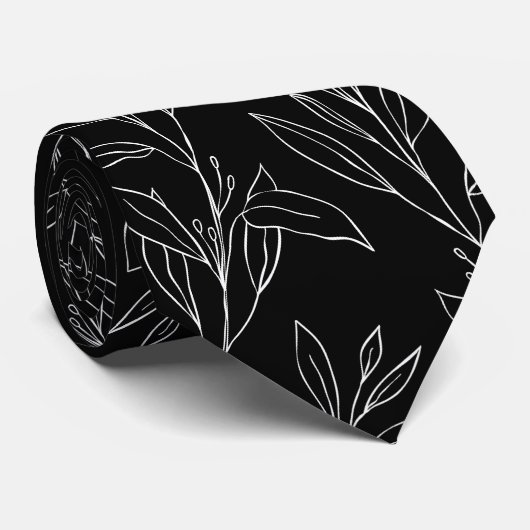 Cravate Col noir et blanc moderne de vigne feuillue de mar (Roulé)