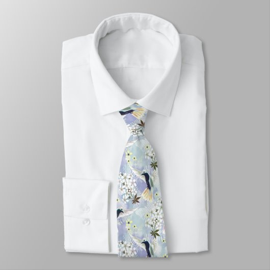 Cravate Colibri et fleurs blanches (Attaché)