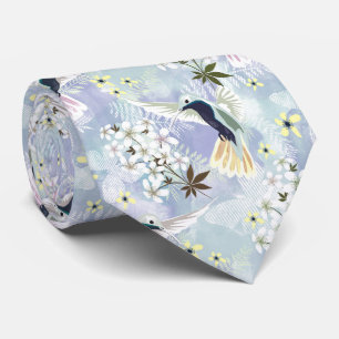 Cravate Colibri et fleurs blanches