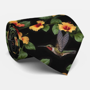 Cravate Colibri Et Hibiscus Jaunes,