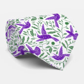 Cravate Colibri pourpre avec fleurs vertes & feuilles (Roulé)