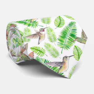 Cravate Colibris et feuilles tropicaux