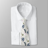 Cravate Colibris et fleurs blanches. (Attaché)