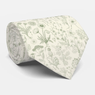 Cravate Collage de fleurs sauvages/ blanc cassé et sauge