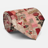 Cravate Collage Rose Romantique Vintage (1) (Roulé)
