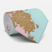 Cravate Collection Luxe Rose Pâle Menthe Or Populaire (Roulé)