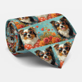 Cravate Collie Rough avec Roses de cœur Saint-Valentin (Roulé)