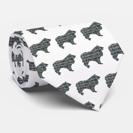 Cravate Collie Rough Chien Jaune & Noir Grille Blanc Crava (Roulé)