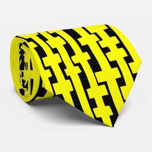 Cravate Colonnes Abstraites - Jaune sur Noir (Roulé)