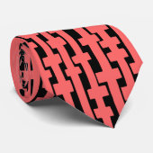 Cravate Colonnes Abstraites - rose tropicale sur noir (Roulé)