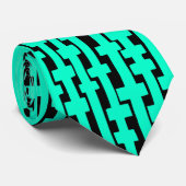 Cravate Colonnes Abstraites - Turquoise sur Noir (Roulé)