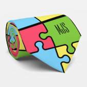 CRAVATE COLOR PUZZLE MOTIF MONOGRAM INITIALES TEXTE PERSON (Roulé)