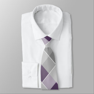 Cravate colorblocs plaid violet gris blanc