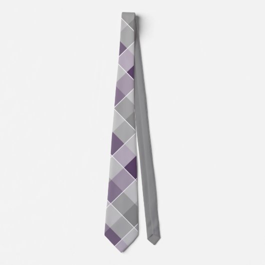 Cravate colorblocs plaid violet gris blanc (Devant)