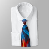 Cravate Coloré cyan bleu rouge flamme vagues motif (Attaché)